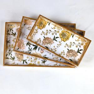 Platos Decorativos con Estampado Floral de Peonías Doradas, Bandejas Rectangulares de Lujo para Servir, Venta al Por Mayor para Pedidos al Mayoreo - Product Image 3