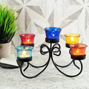 Candelabro Decorativo de Metal de 5 Brazos con Portavelas de Cristal Multicolor - Product Image 5