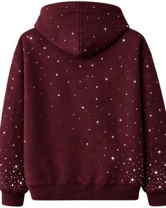 Sudadera con Capucha Borgoña con Pedrería, Oversize, de Forro Polar Grueso, con Bolsillo Canguro, Fabricante de Ropa Urbana Personalizada, Sudadera para Hombre - Product Image 3