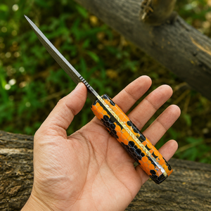 Cuchillo de Desollado de Acero de Damasco Premium con Mango de Resina Personalizado, Cuchillo de Caza de Hoja Fija con Funda de Cuero - Product Image 3