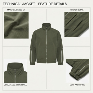 REDDITO Men's Olive Green Sporty <b>Racer</b> Nylon Bomber <b>Jacket</b> Square Collar Covered Button Waterproof Windproof Autumn Regular Fit - Product Image 4