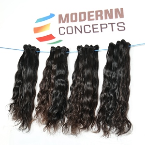 Extensiones de Cabello 100% Remy Virgen Indio con Onda Natural, Tejido a Máquina, Doble Trama, Cutícula Alineada, Paquetes de Cabello Humano de Templo - Product Image 1