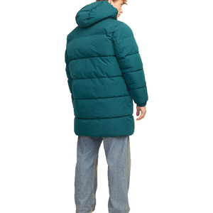Long <b>Quilted</b> Winter Jacket With Hood Full Sleeves Zipper Closure Solid Color Polyester Shell Thick Warm Coat - Product Image 3