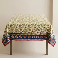 Nappe de table rectangulaire moderne en coton imprimé à la main avec motifs floraux, fabriquée en Inde, écologique, personnalisable, style bohème
