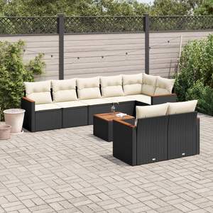 Set Divano da Giardino in Rattan PE Nero con Piedini Regolabili Grandi - Product Image 1