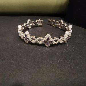Pulsera de Lujo de Plata 925 con Cristales de Imitación y Flores, Engaste Pavé, Joyería de Cadena para Mujer, Moda para Fiestas - Product Image 3