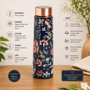 Botella de Agua de Cobre Hecha a Mano con Diseño Paisley, Botella Decorativa Tradicional de Metal para Beber, con Estampado Vintage, para el Hogar, Gimnasio, Regalos - Product Image 1