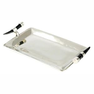 Plateau de service métallique de luxe en gros avec poignées en forme de corne, plateau décoratif pour cuisine, plateau de présentation de buffet or/argent - Product Image 3