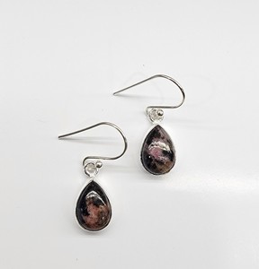 Handmade 925 Sterling <b>Silver</b> Rhodonite Teardrop Drop <b>Earrings</b> Minimalist <b>Dangle</b> Jewelry for Women Daily & Any Occasion Wear - Product Image 3