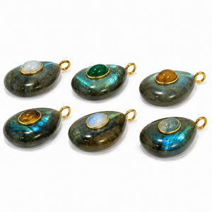 Wholesale <b>Blue</b> Flash Labradorite Teardrop Pendant Charms, Gold Tone Inlay Gemstone Pendants for <b>Necklace</b> Jewelry Making - Product Image 2
