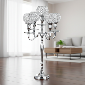 Luxury 5 Arm Silver Plated <b>Candelabra</b> with Crystal Globe Top Selling Candle Holder Metal <b>Candelabra</b> Handmade Tealight Holders - Product Image 2