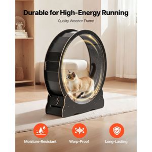Rueda de Ejercicio para Gatos de Madera Negra de 48 Pulgadas, Capacidad de 28 Libras, Caminadora para Gatos de Interior con Pista Alfombrada, Mecanismo de Bloqueo Silencioso, Fitness y Deporte - Product Image 6