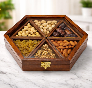 Boîte à fruits secs en bois la plus demandée, avec compartiments séparés et couvercle, design artisanal de qualité supérieure pour le rangement en cuisine - Product Image 4