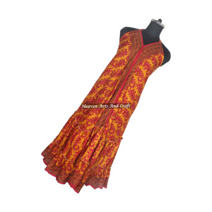 New Indian Hot Sale Traditional Multi Color Printed New Vintage Silk Saree Long Dress Sexy Sleeveless Summer Wear Dress - Product Image 1