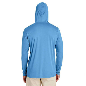 Men's Solid Blue Long Sleeve Hooded UPF 50 Sun Protection Fishing Shirt Pullover Anti-Uv Breathable Polyester <b>Top</b> - Product Image 2