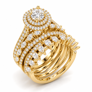 Bague de cocktail de luxe pour femme avec diamant de laboratoire 0,36 carats taille brillant, plaqué rhodium 14 carats et pierres latérales marquise/poire/coussin - Product Image 1