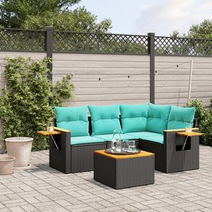 Juego de sofás de patio de ratán sintético negro de 5 piezas con cojines, elegantes muebles de exterior - Product Image 1