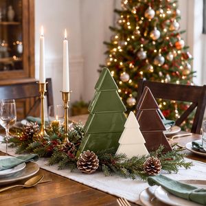 Handmade Collection Resin Christmas <b>Tree</b> Tabletop Decor Set Green White Brown Pine Cone Centerpiece Indoor Holiday Decoration - Product Image 2