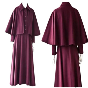 Burgundy Eco-Friendly Vintage Cape Coat <b>Dress</b> Set Long Sleeve Button Reproduction <b>Wool</b> Inverness Coat Cassock Clergy Men's Coats - Product Image 3