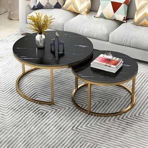 Modern Round Handmade Marble Top Metal Frame <b>Nesting</b> <b>Coffee</b> <b>Table</b> <b>Set</b> KS International Living Room Furniture - Product Image 1