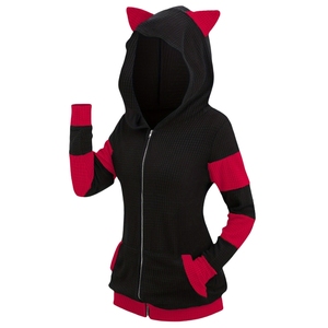 Sudadera con capucha para mujer, informal, talla grande, gruesa, con orejas de gato, bloques de color, manga larga, con cremallera, personalizable - Product Image 5