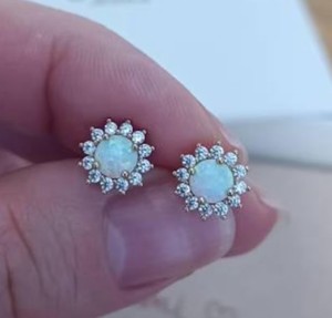 Handmade 18K Gold 925 Silver 6mm Round Natural Ethiopian <b>Opal</b> Prong Set Zircon Designer <b>Stud</b> <b>Earrings</b> Fine Jewelry for Women - Product Image 6
