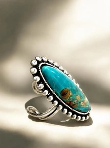 Anillo de Plata Ajustable con Turquesa Estilo Bohemio para Mujer, Joyería Hecha a Mano, Regalo - Product Image 2