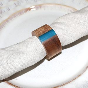 Wooden Napkin <b>Rings</b> Set of 8 for Dinning Table Decor Acacia Wood Resin Napkin Holder Blue Napkin <b>Ring</b> for Home and Kitchen Décor - Product Image 1