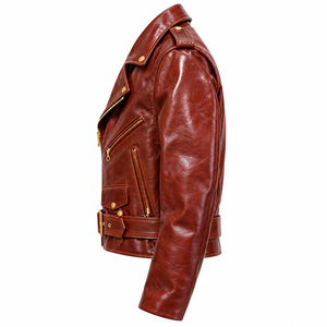 Chaqueta de Motociclista Personalizada para Hombre, de Cuero PU Marrón, Ajustada, Resistente al Viento, con Cuello Alto y Forro de Sherpa - Product Image 6