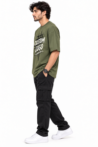Camiseta de Manga Corta Oversize para Hombre, Cuello Redondo, Tejido de Algodón, Estilo Urbano, Color Sólido, Transpirable, Diseño con Parches, Oversize - Product Image 4