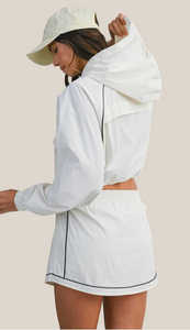 Wholesale <b>Women</b> <b>Windbreaker</b> Set Lightweight Activewear Tracksuit Two Piece Outfit Hooded Jacket and Skirt OEM ODM - Product Image 2