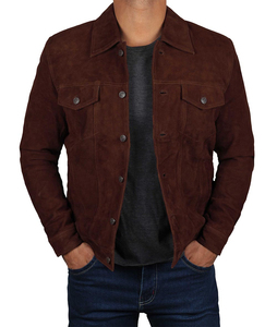 Wholesale <b>Men</b> Genuine Dark <b>Brown</b> <b>Suede</b> Leather Trucker <b>Jacket</b> Casual Vintage Fashion <b>Jacket</b> - Product Image 4