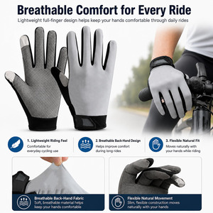Gants de vélo unisexes à doigts entiers, antidérapants, compatibles avec les écrans tactiles, gants d'été pour le cyclisme, fermeture à scratch, gants légers - Product Image 2