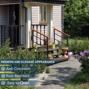 Corrimano in Legno Massello per Gradini Esterni, Ringhiera in Ferro Battuto per Gradini in Cemento, Dispositivo di Assistenza per Portico - Product Image 4