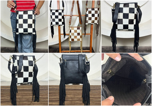 Nouveau gros luxe en cuir de vachette véritable mode sacs à bandoulière femmes grande capacité frange motif à carreaux sacs à main 2025 - Product Image 3