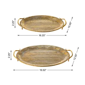 Plateau de service en métal fait main de luxe avec finition dorée haut de gamme pour la salle à manger moderne et la décoration intérieure, céramique écologique faite à la main - Product Image 1