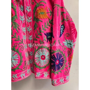 Fezanhandicraft Knitted Velvet Blouson Jacket Mandarin Collar Hand Embroidery Floral Pattern Autumn Winter <b>Women's</b> <b>Coat</b> Full - Product Image 6