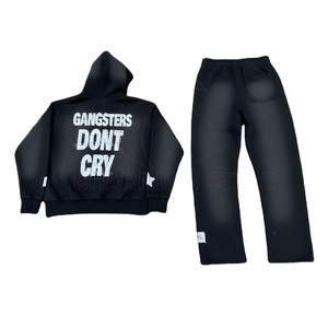 ชุดวอร์มวินเทจผู้ชายแบบซิปเต็มตัว กางเกงวอร์มทรงขาบานลายพิมพ์ เสื้อฮู้ดผ้าสเวตเตอร์ ระบายอากาศได้ดี กางเกงจ็อกเกอร์ทรงสแต็ค สำหรับฤดูหนาว - Product Image 2