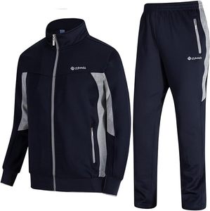 Conjunto Deportivo Transpirable para Hombre, Pantalón Largo y Chaqueta con Media Cremallera, Color Sólido, Poliéster, Corte Regular, con Bolsillos Laterales, para Primavera - Product Image 1