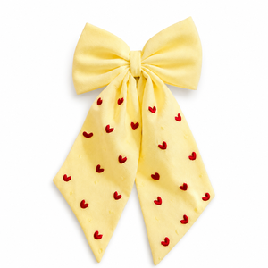 Custom Cotton Embroidered Heart Hair <b>Bow</b> Oversized Long Tail Ribbon <b>Bow</b> Hair <b>Clip</b> for Girls Women Fashion Hair Accessory - Product Image 1