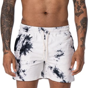 <b>Men's</b> <b>Tie</b> Dye Board Shorts Mid Waist Drawstring Quick Dry Casual Swim Trunks White <b>Black</b> Patterned Short Length - Product Image 1