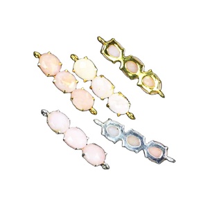 6x4mm connecteur de pierres précieuses opale rose naturelle 925 ensemble de broches en argent Sterling placage à l'or pour connecteur en argent à trois pierres de fête - Product Image 1