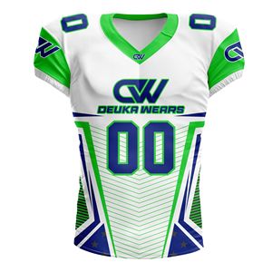 Maillot de football américain personnalisé à faible MOQ avec nom et numéro d'équipe, imprimé par sublimation, pour adulte, 100 % polyester, maille respirante, séchage rapide - Product Image 1