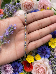 7.5" Natural Multi Color Sapphire Tennis <b>Bracelet</b> 925 Sterling Silver White Gold Plated Unisex Party Jewelry - Product Image 2