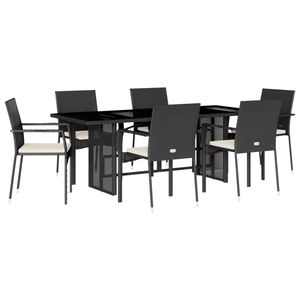 Set da pranzo da 7 pezzi in Poly Rattan nero con cuscini Set da giardino - Product Image 2
