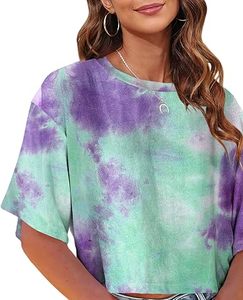 Camisetas Crop Top Tie Dye con Diseño Moderno, Estampado Tie Dye, Estilo Holgado, Tallas Grandes, Ropa Deportiva, Ropa de Verano, Ropa de Yoga con Efecto Ácido - Product Image 5