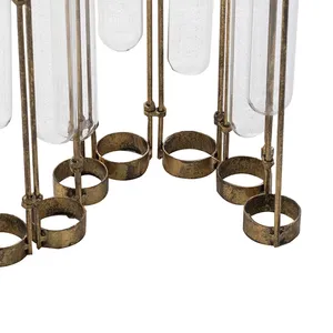 Minimalist Brass Tabletop <b>Vase</b> Set <b>Clear</b> Glass Tubes With Gold Frames Holds Water For Modern Home Decor - Product Image 5