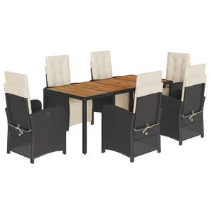 Juego de Comedor de Jardín de Ratán PE Negro con Reposapiés Ajustable Grande - Product Image 2