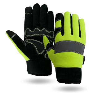 High Visibility Yellow Mechanics Work Gloves Black Synthetic <b>Leather</b> Reinforced Palm Touch Screen Reflective <b>Strip</b> Hand Gloves - Product Image 1