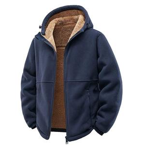 Veste polaire pour homme à capuche avec fermeture éclair, vêtements d'extérieur chauds pour l'hiver, coupe classique, couleur unie avec poches, coupe-vent, vêtements d'extérieur - Product Image 2
